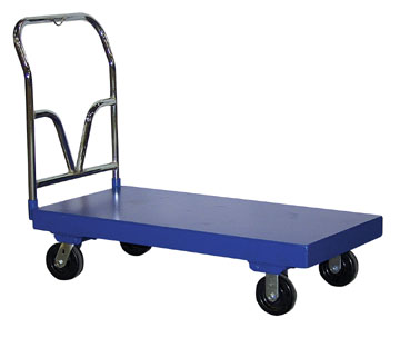 The Beacon steel platform hand cart dolly includes a removable high polished steel handle and rolls evenly on 2 rigid and 2 swivel casters. The deck of the platform hand cart dolly is all welded and has structural reinforcement underneath for added strength. Hand cart dolly features a 3,600-lb. capacity.