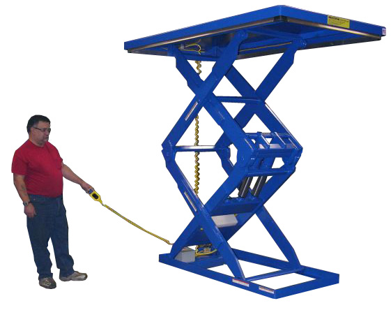 Upright scissor lift tables feature capacities of up to 5,000 lbs.