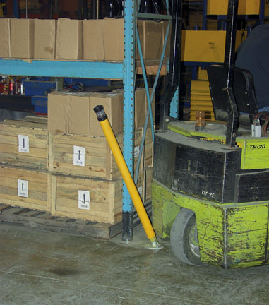 Spring loaded bollards feature a safety yellow finish.