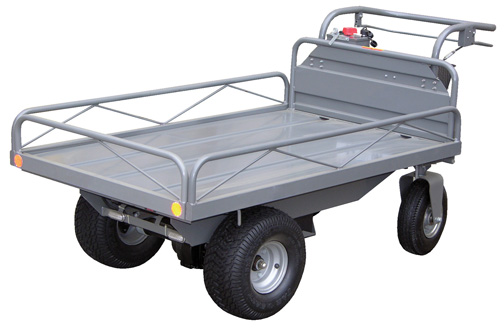 This Powered Cart features off road traction low, high, and reverse speeds. With a hauling capacity up to 750 lbs. The platform usable space of the cart measures 33-1/2 inches wide, 72 inches long, and 17 inches high. Powered Cart has a low speed of 1-1/2 m.p.h. and a high speed of 1-7/8 m.p.h.