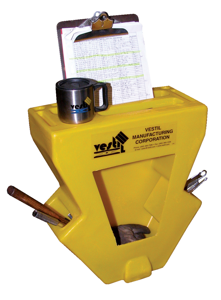 The pallet truck caddy features a large storage compartment. The pallet truck caddy features a large storage compartment.