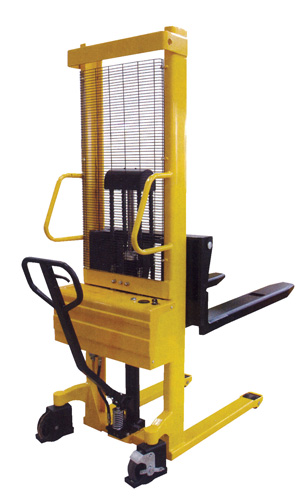 The Combination Fork Over Design Hand Pump and Electric Stacker is a perfect solution for your maintenance and commercial needs. Individual forks are 6" wide. The Beacon combination stacker is a convenient and economic tool for your facility. Combination hand pump and electric stacker is available with a maximum raised height of 118 inches.