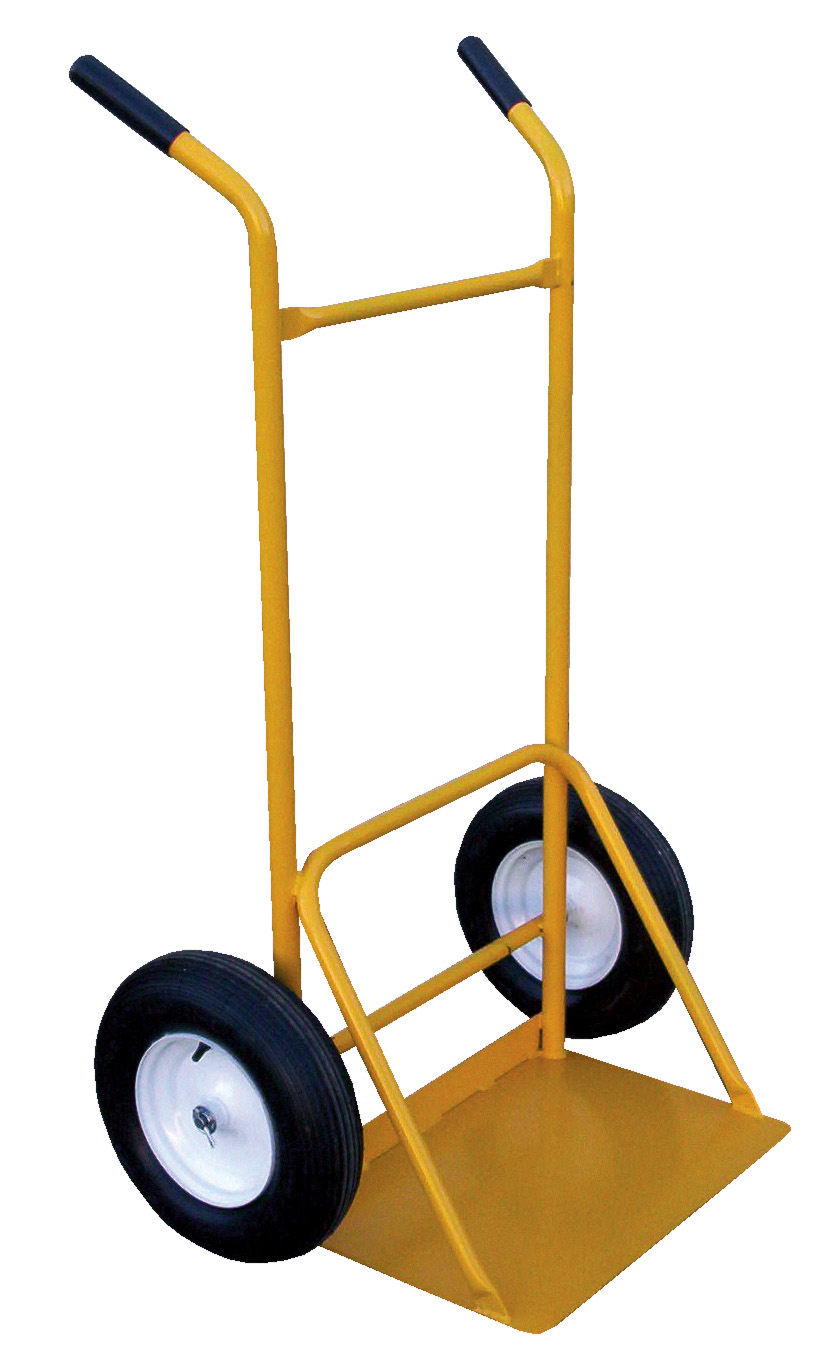 The Beacon utility service cart is a heavy-duty industrial hand truck with oversized wheels, making it especially efficient at moving materials across rough terrain. The utility service cart also features an oversized nose plate, enabling it to transport wider items than a regular-sized hand truck. This utility cart is material handling equipment that is ideal for use at landscaping sites. The pneumatic wheels of this dolly measure 4-1/2" x 16". The utility service cart features oversized pneumatic wheels.