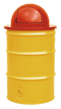 Beacon swing top trash can covers fit over a 55 gallon trash can. Swing top trash can is ideal for industrial waste management. Drum tops are used for recycling and general waste disposal and are lightweight. Swing top trash can and dome top trash cans are lightweight.