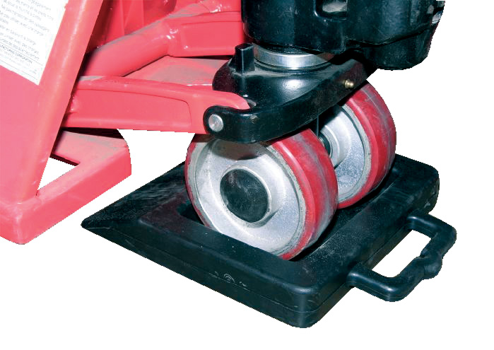 Pallet truck stops hold pallet trucks securely in place. Pallet truck stops hold pallet trucks securely in place.