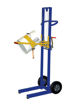 The Beacon variable height pail dispensers provide 24 angle settings for dispensing 5-gallon plastic or steel pails. The pail dispensers operate at any height between 1" and 52" by turning the hand cable winch. The unit features 6" x 2" mold-on-rubber wheels with tilt back "hand truck" design that enables it to go virtually anywhere. The pail dispenser includes 2" diameter front steel wheels for easily loading the unit into a van or a truck. Pail dispensers feature a 200-lb. capacity.