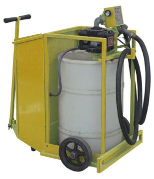 Liquid dispensing cart features steel construction. Liquid dispensing cart features steel construction.