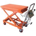 The Air Scissor Lift offers two lifting methods, manual foot pump and air for automated lifting. This portable hydraulic lift cart is capable of lifting up to 2,000 lbs. for worker convenience and comfort. Apply the braking system on the rear wheels for optimum security. Air scissor lift table features foot pump or air lifting.