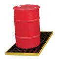 Spill drum pallet is made of chemical resistant polyethylene.