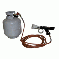 The Beacon gun propane shrink wrap has an adjustable regulator to control power to suit all film types. The shrink wrap heat gun has a temperature setting of 125,000 BTU/HR. The gun propane shrink wrap features a 26 ft. hose that comes with a swivel connector to keep it from becoming twisted. The gun propane shrink wrap gun also has a 2-position stainless steel nozzle that rotates from vertical to horizontal, allowing it to remain cool. Shrink wrap film and propane containers are not included. Gun propane shrink wrap minimizes packaging times.