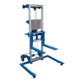 Beacon manual lift pallet jack features a hand-crank winch with a reversible handle and hold down device for securing the carriage during transport. Manual lift pallet jack with straddle design is designed for use with open bottom skids only. The forks of this portable product lift truck can be inverted to provide two different heights. Lift trucks with a compact design can be used for lifting objects to and from shelves, moving office equipment and installing ceiling or wall appliances. The manual lift pallet jack is made of aluminum and steel.