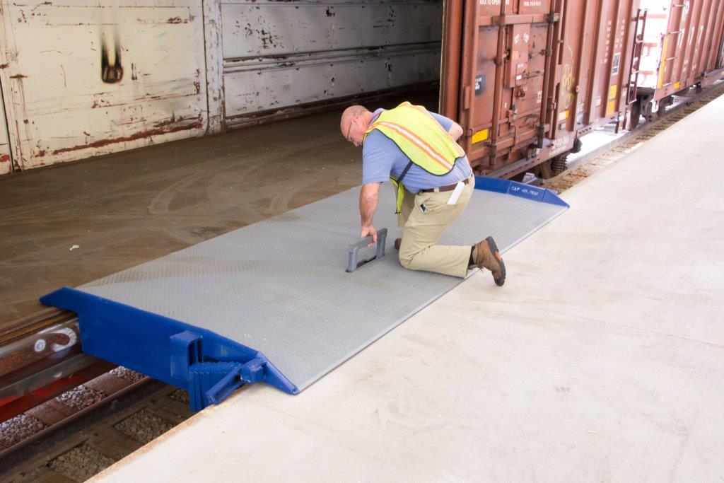 Rail Dock Plate is perfect for loading and unloading railcars. Capacties range from 15,000 to 90,000 lbs. Easy to move with a fork truck.